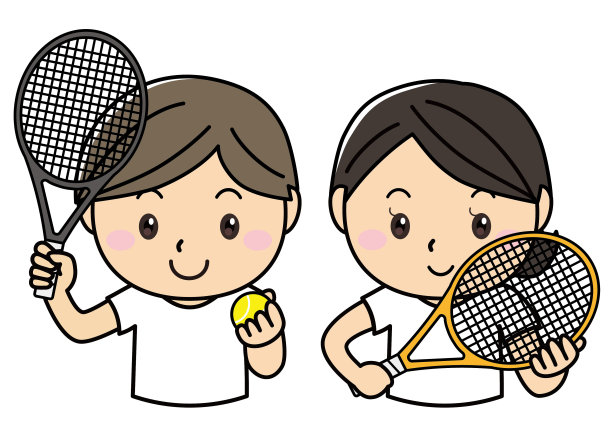运动：男女微笑拿着网球拍和球/插画素材（矢量插画）图片下载