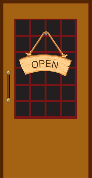 带有“OPEN”标牌的复古木门图片下载