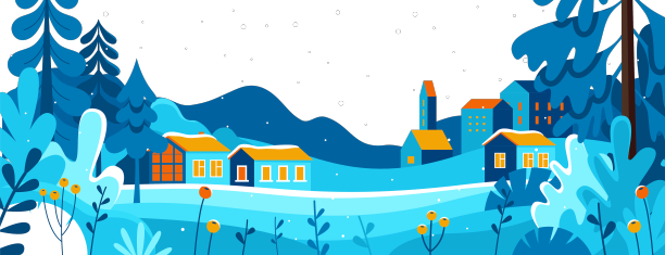 在时尚的平面简约风格-冬季景观图片下载