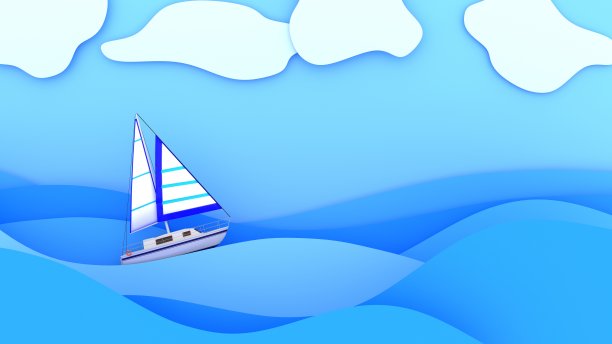 帆船在海上乘风破浪，卡通风格，3d渲染图片下载