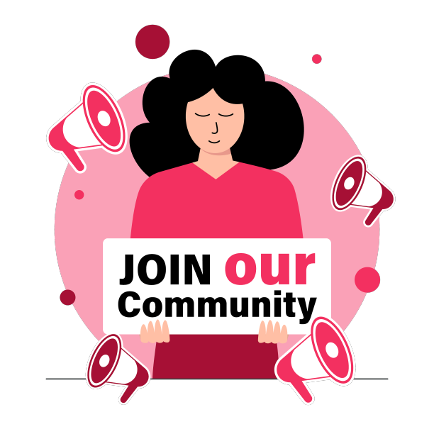 一个女孩拿着牌子加入我们的社区广告图片下载