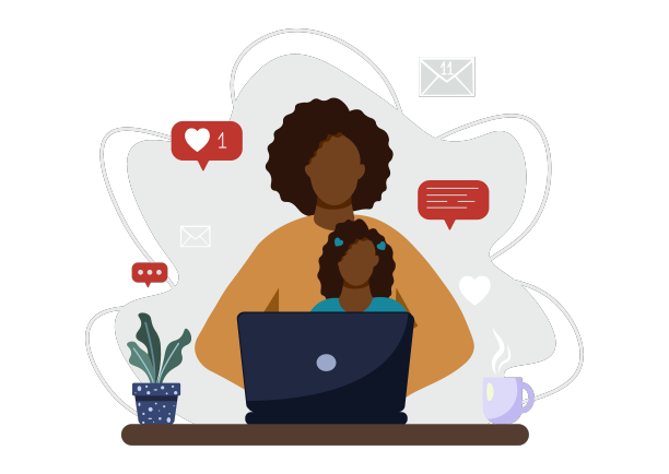 带着孩子在家工作的女性自由职业者图片下载