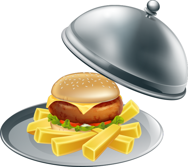 银盘子里的汉堡和薯条图片下载