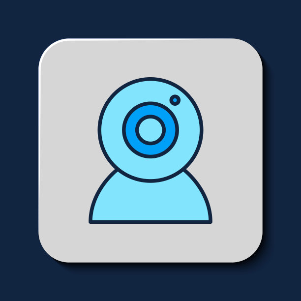 填充轮廓网络摄像头图标孤立的蓝色背景。摄像头聊天。摄像头图标。向量图片下载