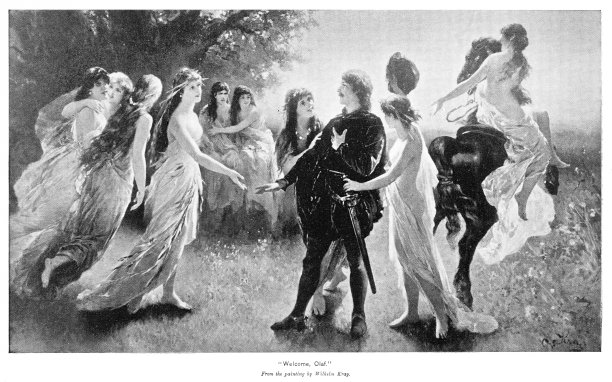 艺术家威廉·麦凯的《年轻女性欢迎挪威国王奥拉夫一世回家》，艺术史和挪威史图片下载