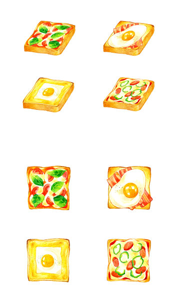一套配菜吐司。手绘水彩食物插图。图片下载