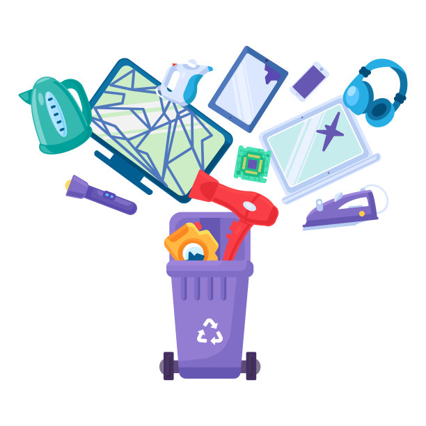 电子废物回收卡通固体容器图片下载