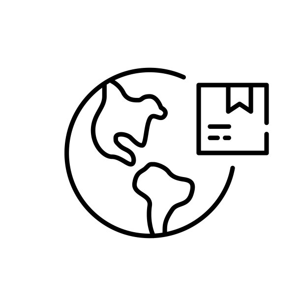 全球包裹递送服务。盒子和地球仪。像素完美，可编辑的笔触图片下载