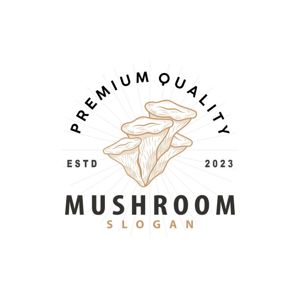 蘑菇，简单的极简复古植物轮廓种植园设计商业品牌图片下载
