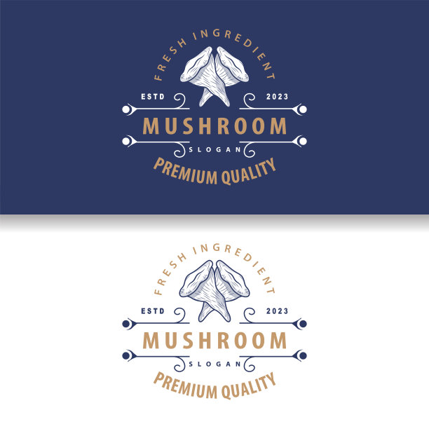 蘑菇，简单的极简复古植物轮廓种植园设计商业品牌图片下载