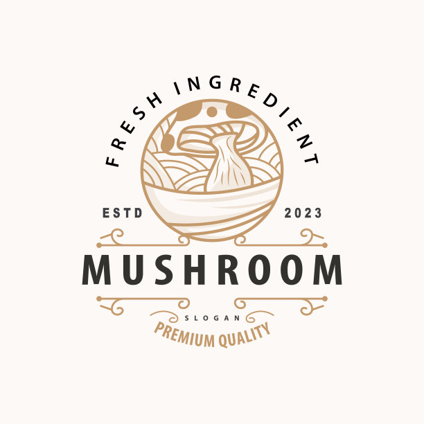 蘑菇，简单的极简复古植物轮廓种植园设计商业品牌图片下载