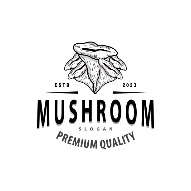 蘑菇，简单的极简复古植物轮廓种植园设计商业品牌图片下载