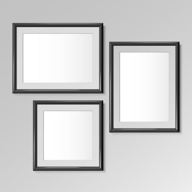 现实的黑色垂直，水平和方形框架。图片下载
