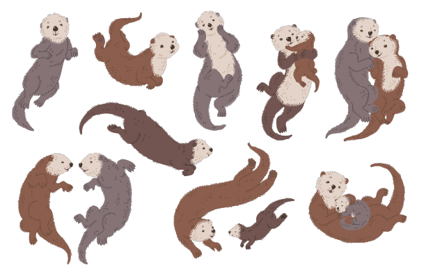 一套可爱的海獭动物卡通公寓图片下载