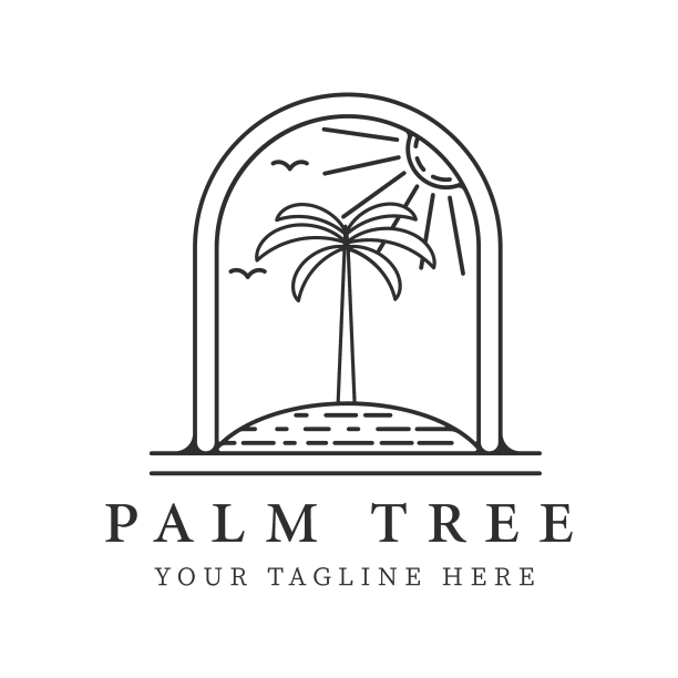 棕榈树徽章线条艺术标志符号图形图片下载