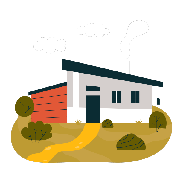 可爱的小房子，绿树和灌木图片下载