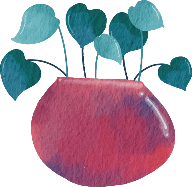 粉红色花瓶与蕨类叶水彩图片下载