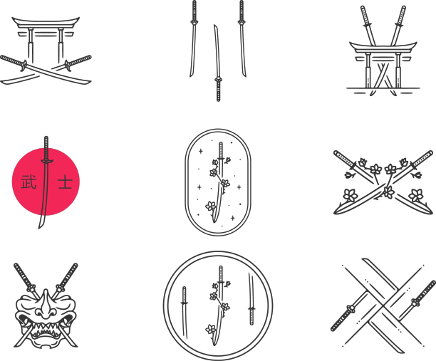 集捆绑武士刀的标志性标志标志图片下载