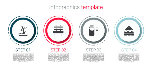 摆好光秃秃的树、长凳、蜂蜜罐、木棒和冬帽。业务信息图表模板。向量图片下载
