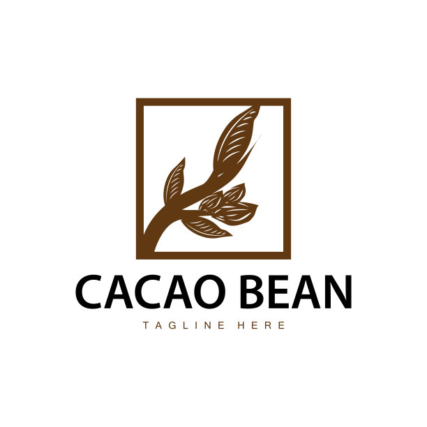 巧克力豆的象征，巧克力植物的设计以简单的种子叶和茎的概念，为企业品牌图片下载
