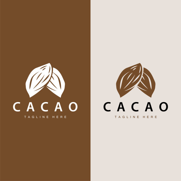 巧克力豆的象征，巧克力植物的设计以简单的种子叶和茎的概念，为企业品牌图片下载