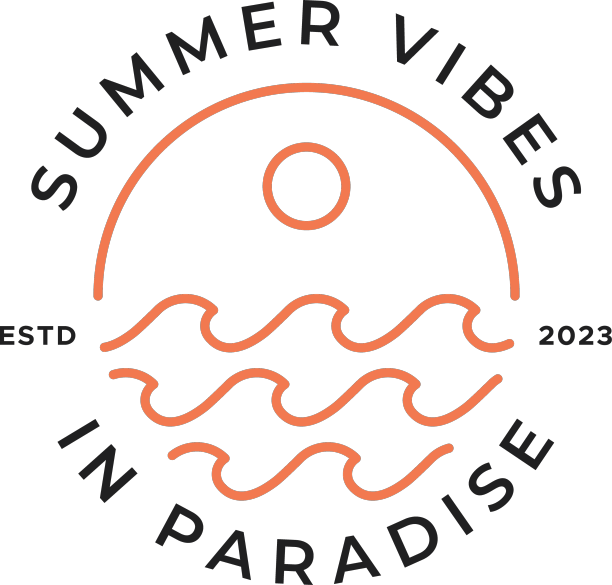 夏日气息在天堂标志徽章服装店图片下载