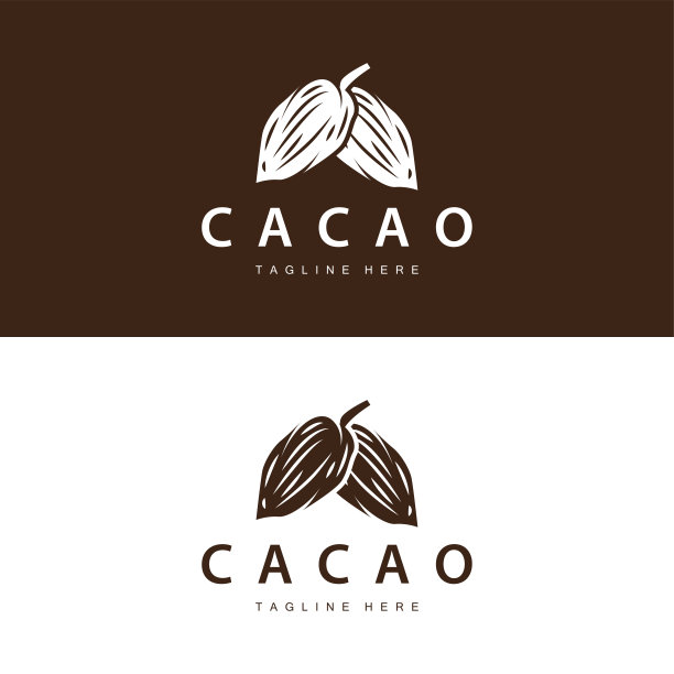 巧克力豆的象征，巧克力植物的设计以简单的种子叶和茎的概念，为企业品牌图片下载