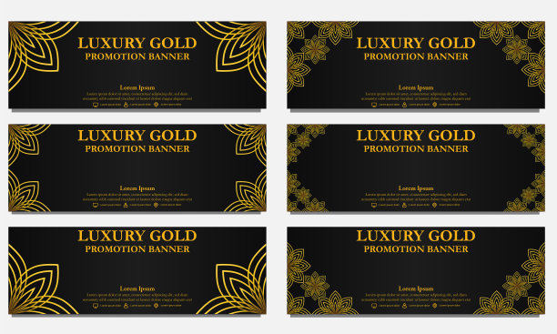 金色花朵水平横幅模板。适合网页横幅，横幅和互联网广告的设计图片下载