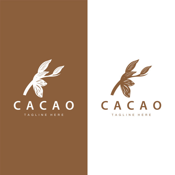 巧克力豆的象征，巧克力植物的设计以简单的种子叶和茎的概念，为企业品牌图片下载