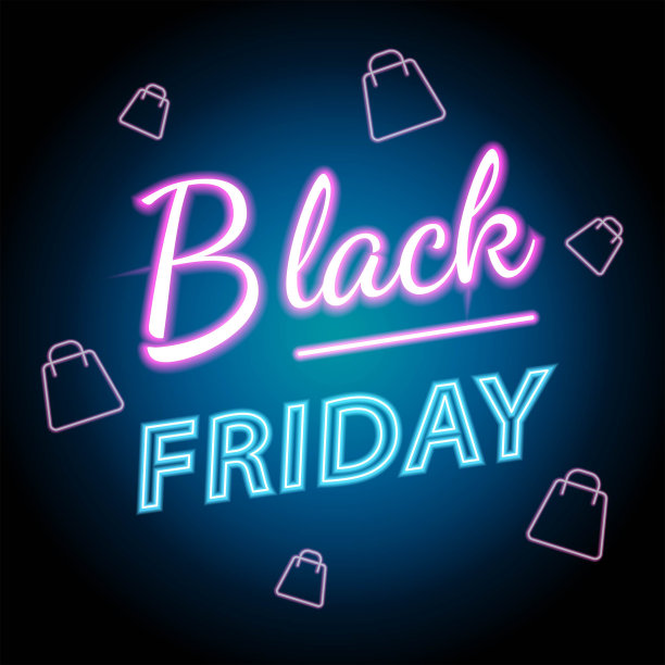 黑色星期五霓虹灯横幅与购物袋的标志。矢量图图片下载