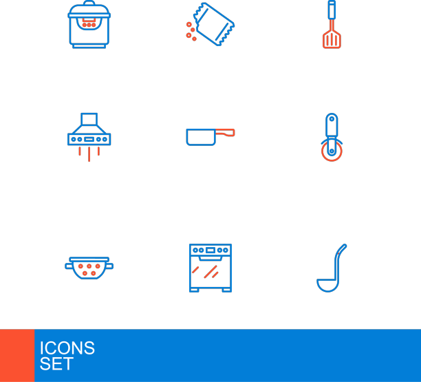 设置线厨房勺，烤箱，漏勺，披萨刀图片下载