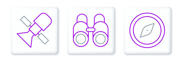 设置路线指南针，卫星和双筒望远镜图标。向量图片下载