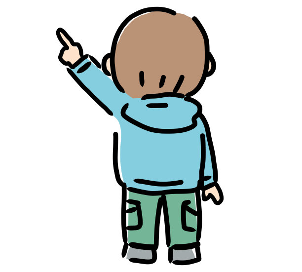 一个男孩指着并解释的后视图图片下载