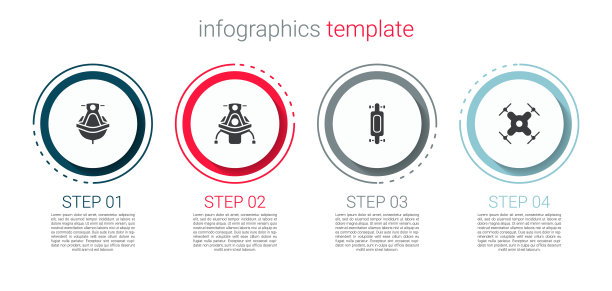 集水上摩托艇，雪地摩托，长板或滑板和无人机飞行。业务信息图表模板。向量图片下载
