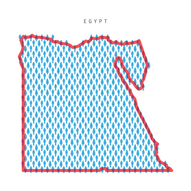 埃及人口地图。简笔画埃及人地图。男人和女人的图案。平面矢量图图片下载