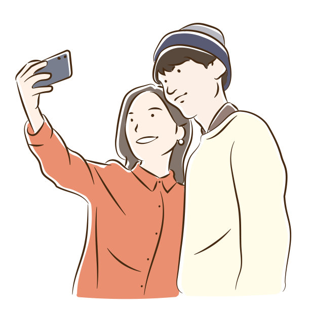 情侣自拍，矢量图图片下载