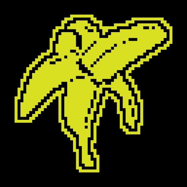 像素剪影图标，去皮香蕉水果。水果饮食与健康饮食。简单的黑色和黄色矢量分离图片下载