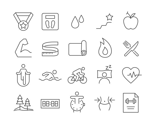 健身图标-矢量线图标图片下载