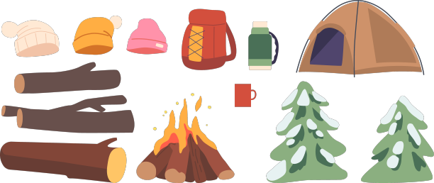 冬季露营物品，篝火和图片下载
