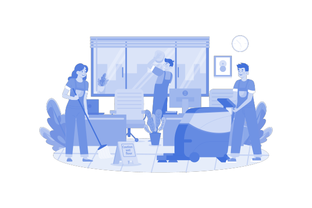 白色背景的工人清洁办公室概念图片下载