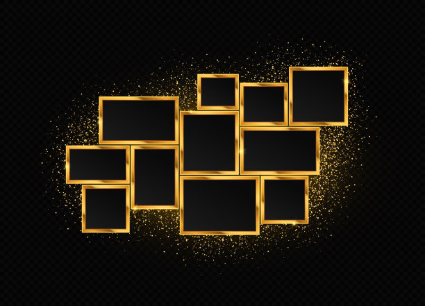 金色照片拼贴与闪闪发光的颗粒。图片下载