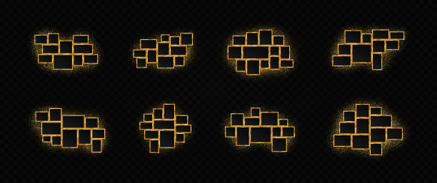 一套黄金框架的照片拼贴，照片拼图。图片下载