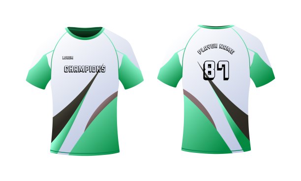 运动t恤模型。平面，彩色，t恤模板前后视图，球员姓名模型，号码87，运动t恤模型。矢量图标图片下载