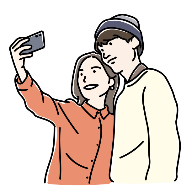 情侣自拍，矢量图图片下载