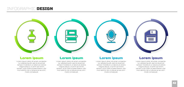 设置古代双耳罐，书，圆化妆镜和软盘。业务信息图表模板。向量图片下载