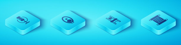 设置等距麦克风，肖像图片在博物馆，纸莎草卷轴和椅子图标。向量图片下载