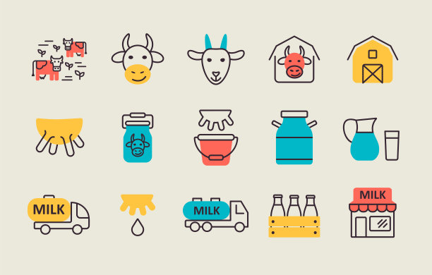 牛奶矢量图标集。乳制品标志图片下载