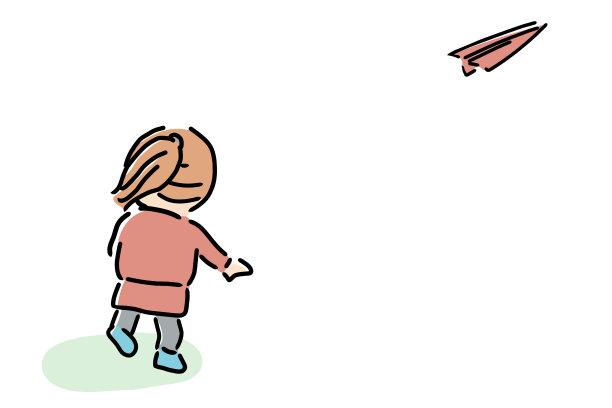 小女孩在驾驶一架折纸飞机图片下载