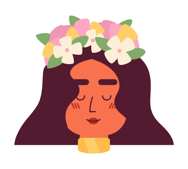 漂亮的黑发女人半平面矢量字符头图片下载