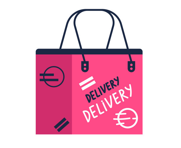 配送食品袋包装杂货设备服务理念。矢量平面图形设计插图图片下载